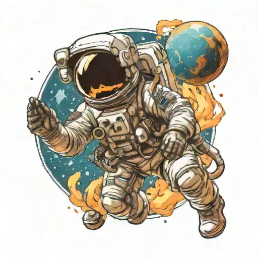 Astronaut Floating In Space His Helmet Off And His Head Is Blowing Up