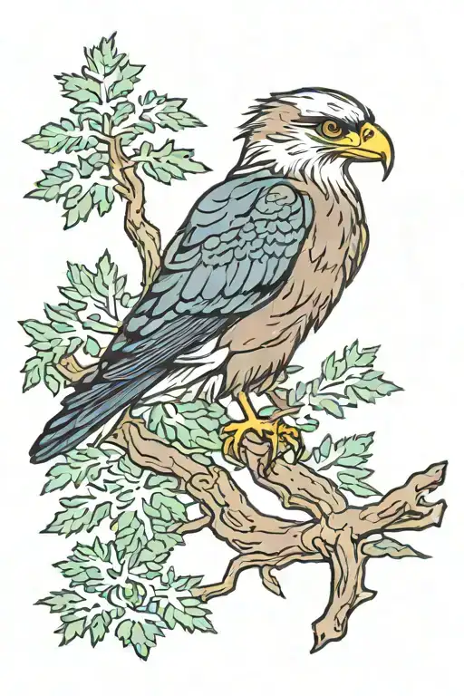 Evergreen Tree With Seahawk On Branch