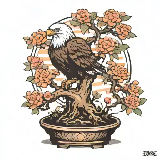 Bonsai Tree With Small Eagle Perched On Top