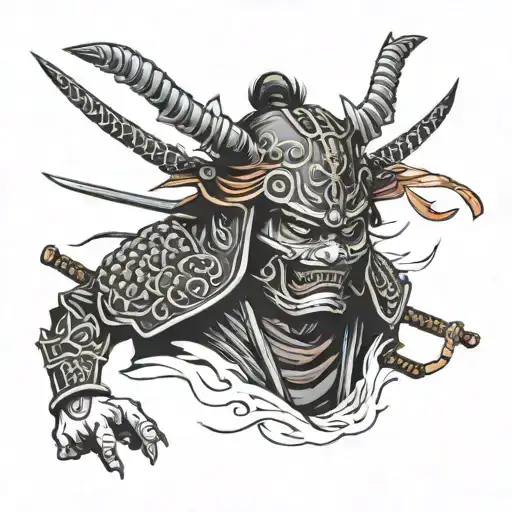 Samurai In A Chania Mask With A Crack