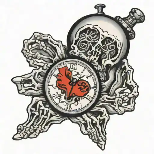 Skeleton Hand Hold Clock Realistic Heart