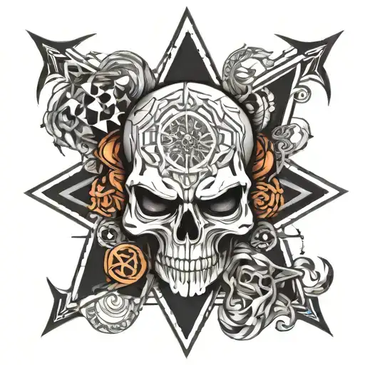 Forearm Black And White Geometric Cyber Skull Surrounded