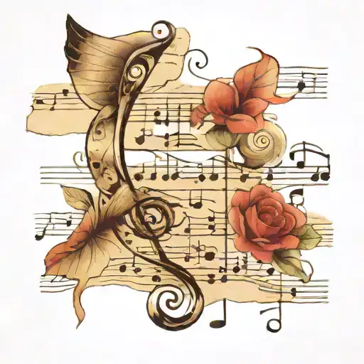 Picture Of Manuscript Paper Sheet Music With 1 Staff And Music Notes On It Flapping In The Wind