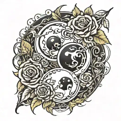 Yin Yang Made With Black And White Roses And Thorns Growing Together