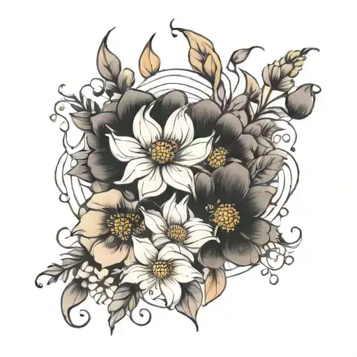 January And May Flower Bouquet Fine Line