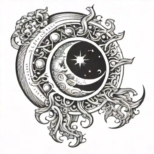 Sun With Crescent Moon Inside With The Year 2001 Following The Curve On The Inside Of The Moon