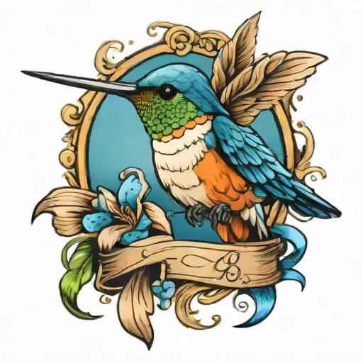 Hummingbird With Blue Ribbon And 143