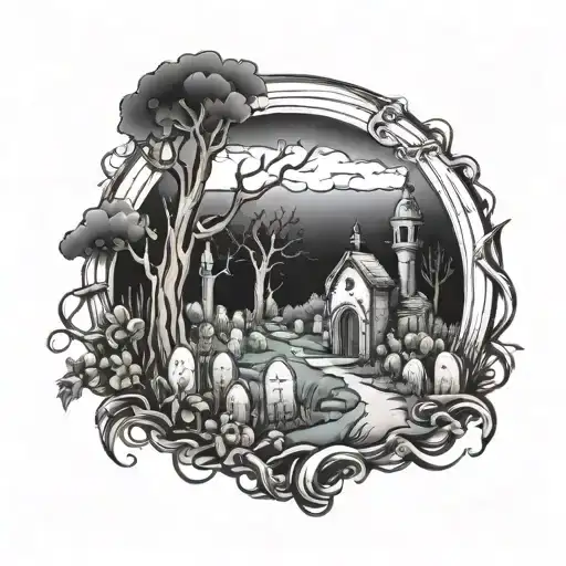 Grave Yard And Heaven Scape Scene