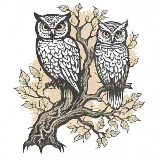 Owl Leg Sleeve On A Family Tree Silhouette