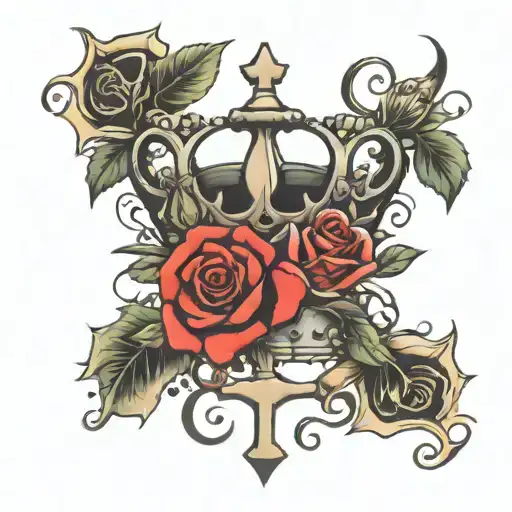 Crown And Roses And Cross