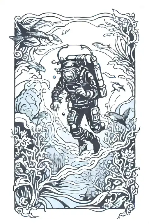 Underwater Scene With A Diver Silhouette In The Background