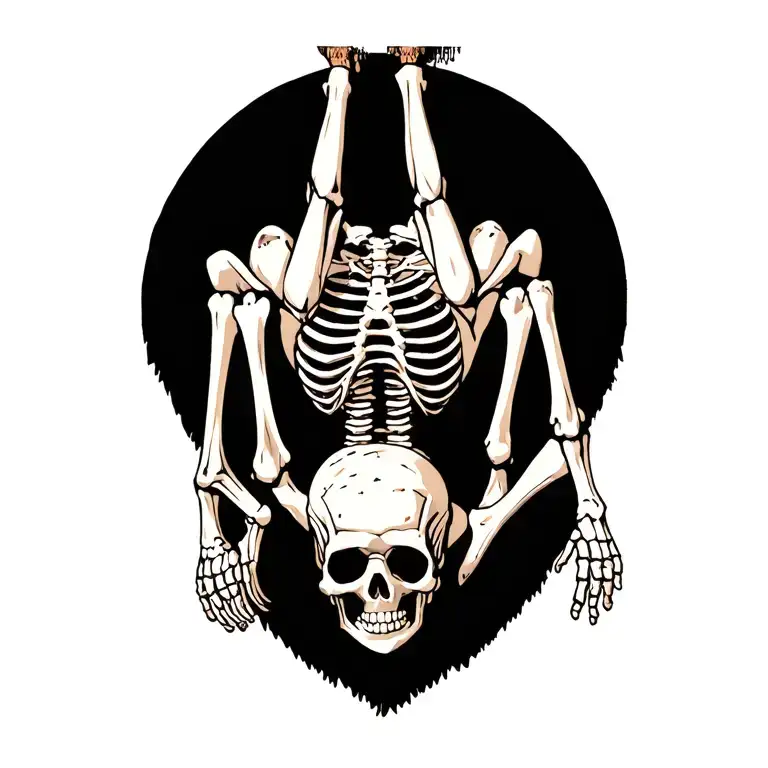 Bored Skeleton Hanging Upside Down From A Carpet Bea