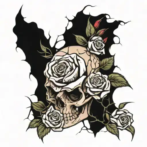 Dying Roses Growing Inside A Cracked Skull