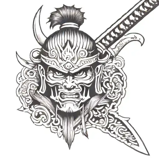 Samurai With A Sword Stuck In His Skull