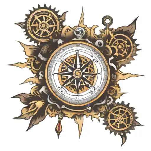 Compass Rose Watch Surrounded By Gears