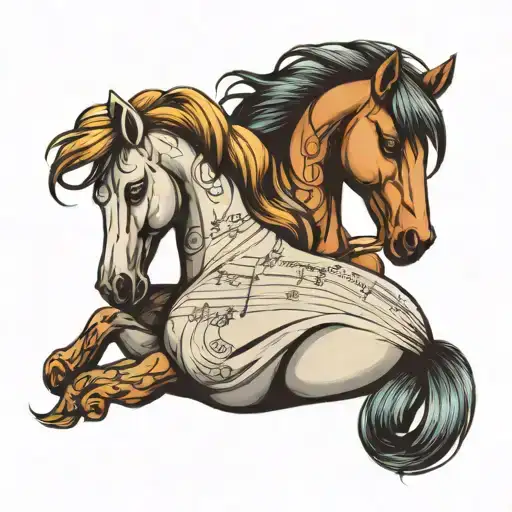 Two Ponies With Sheet Music Forming The Manes