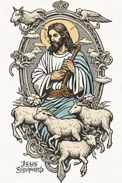 Jesus Shepherd Looking For Three Lost Sheep