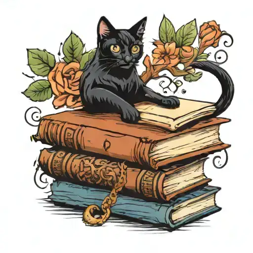 A Black Cat On Top Of Two Books