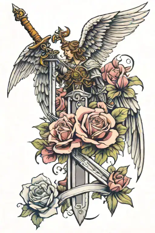 Sword Angel Wings And Flovers