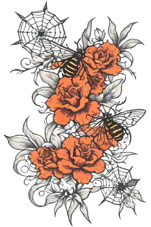 Narcissus Carnation Gladiolus Flowers With Spiderweb Spider