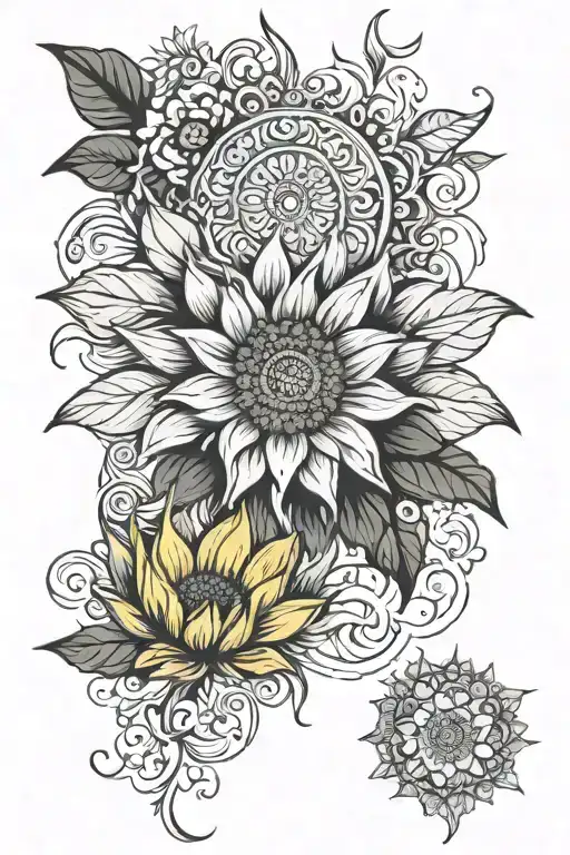 Lilly Sunflower Mandala Design Incorporating Elements