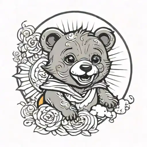 Baby Bear Cartoon Smiling Sun