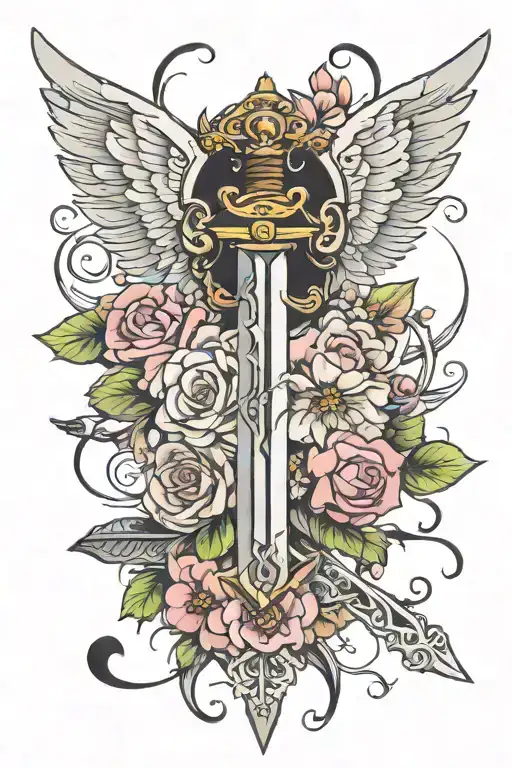 Sword Wings And Flovers
