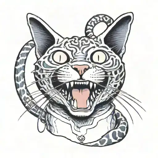 Junji Ito Front Neck Three Eyed Cat With Mouth Open