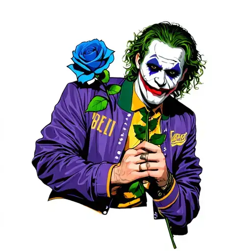 Heath Ledger Joker Holding Blue Rose Wearing Lakers Jacket
