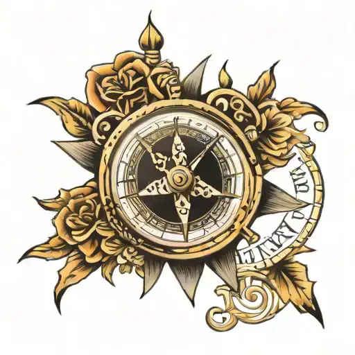 Wind Rose On A Compass With Roman Numeral Watch