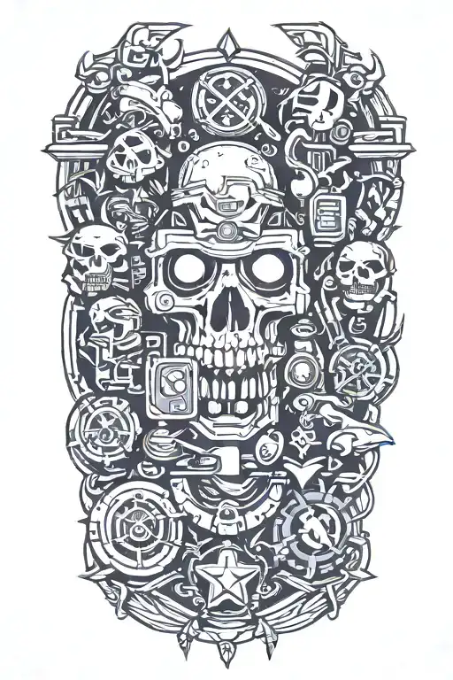 A Tattoo Design Of Videogame-inspired Artifacts And Symbols