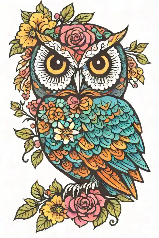 Colorful Owl With Flowers