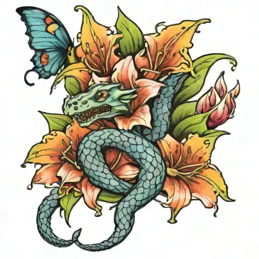 Dragon Claw Holding A Lily With A Butterfly Resting