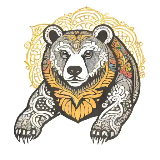 Mediating Bear With Mandala Design Incorporating