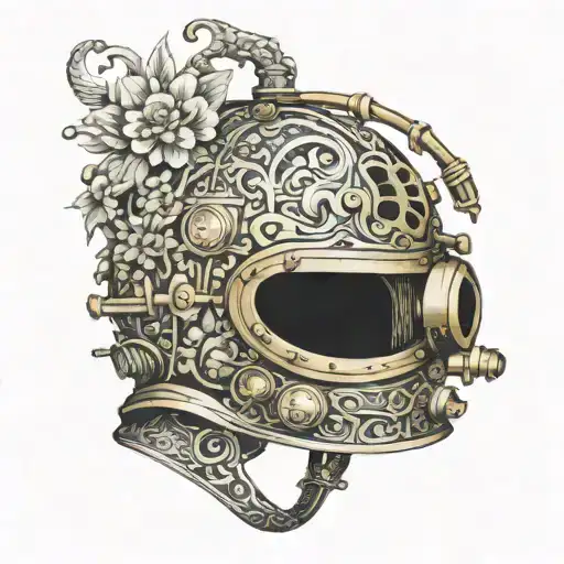 Brass Dive Helmet Adorned With Intricate Floral Patterns
