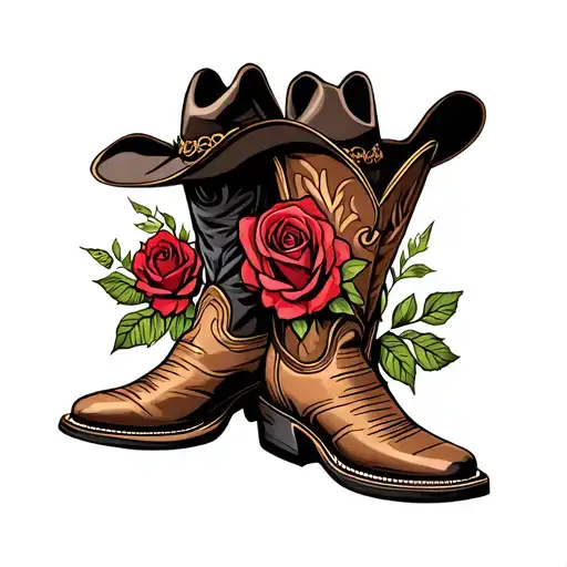 Cowboy Boots And Cowboy Hat With Rose Intertwined