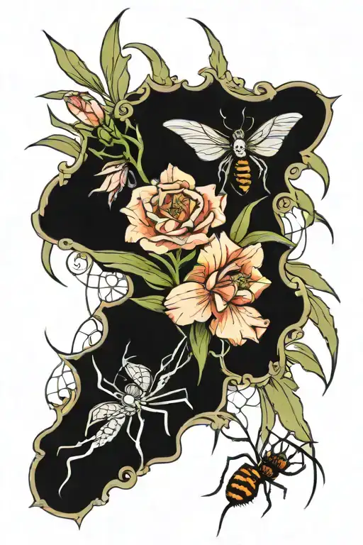 Narcissus Carnation Gladiolus Bouquet With Spider On A Spiderweb