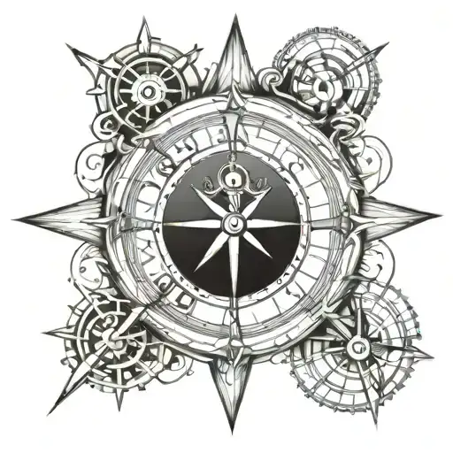 Nautical Compass With A Clock Embedded In It