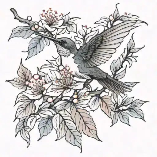 Hummingbird Sitting On A Japanese Maple Flower