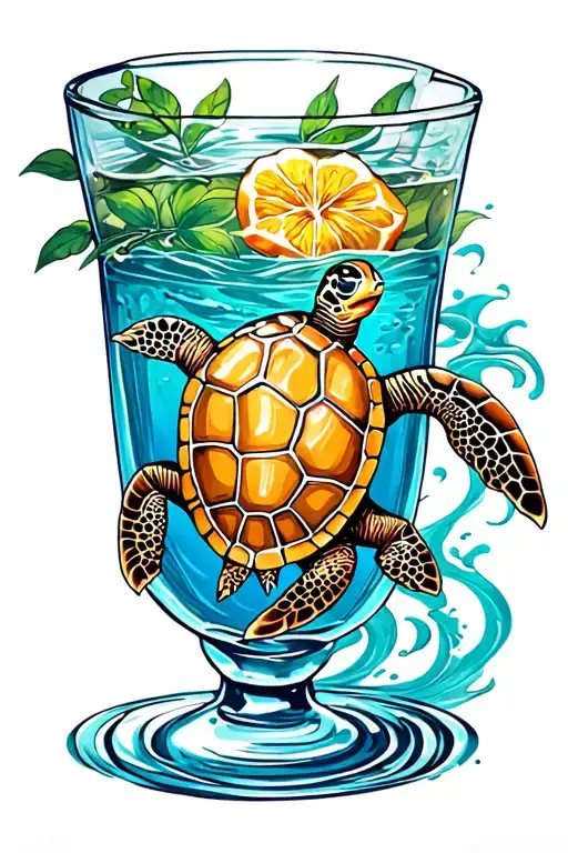 Tea Glass And Sea Turtle