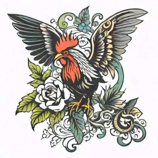 Gregoria Word Tattoo Design With Rooster And Butterfly