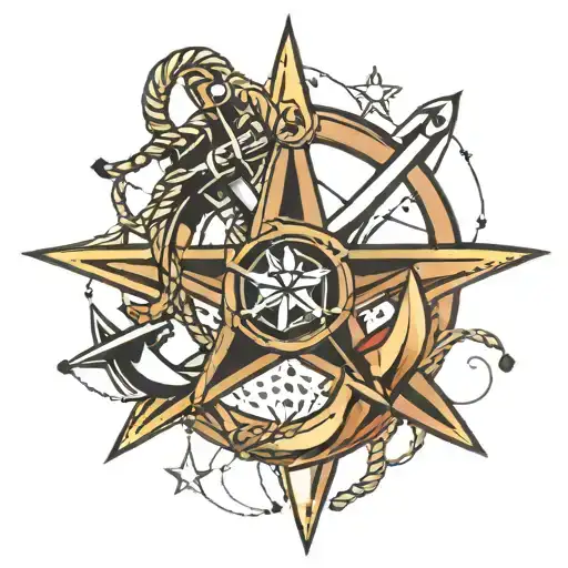 Nautical Star With Anchor Intertwined