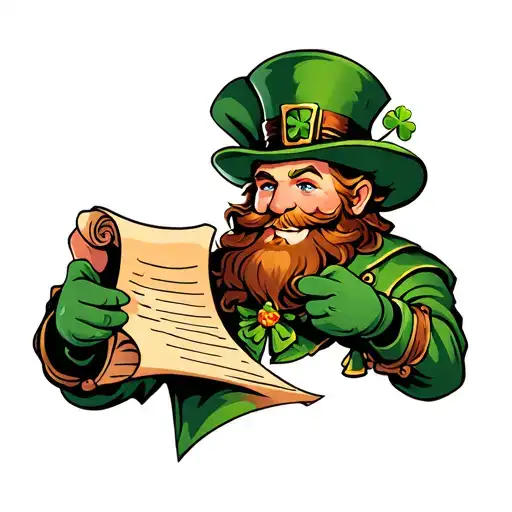 Traditional Style Leprechaun Holding An Open Paper Scroll