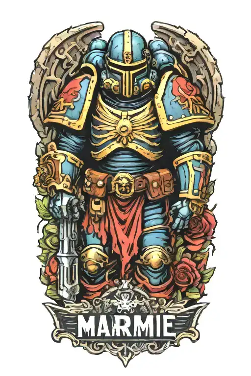 Space Marine Warhammer 40K Space Marine Doom Slayer Rosen Schriftzug