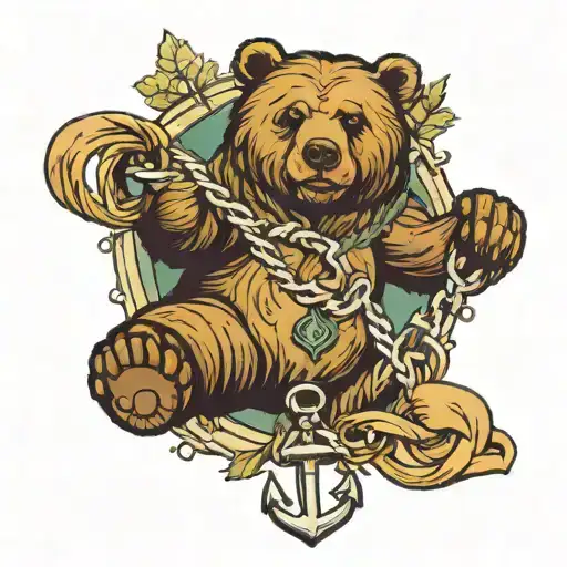 Bear And Anchor And Chain With Forest And Nautical Map