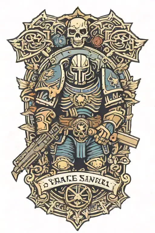 Space Marine Warhammer 40K Space Marine Doom Slayer Rosen Schriftzug