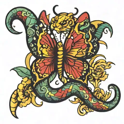 Half Snake Half Butterfly With Lighting Bolt