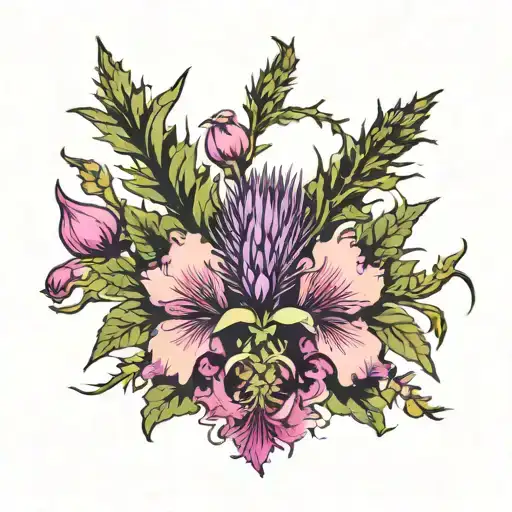 A Scottish Thistle Intertwined With A Singapore Orchid
