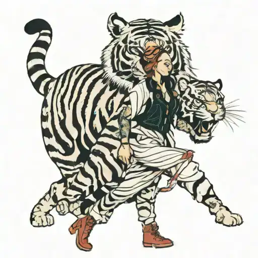 Girl Walking A Tiger