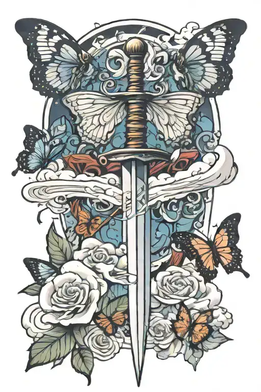 Sword Going Through A Cloud Of Butterfly's